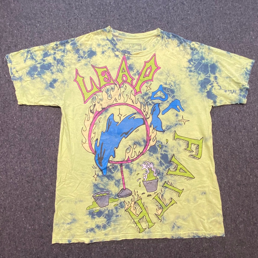 Pink Dolphin Leap of Faith T Shirt XL Mens Green Blue Tie Dye Streetwear Graphic
